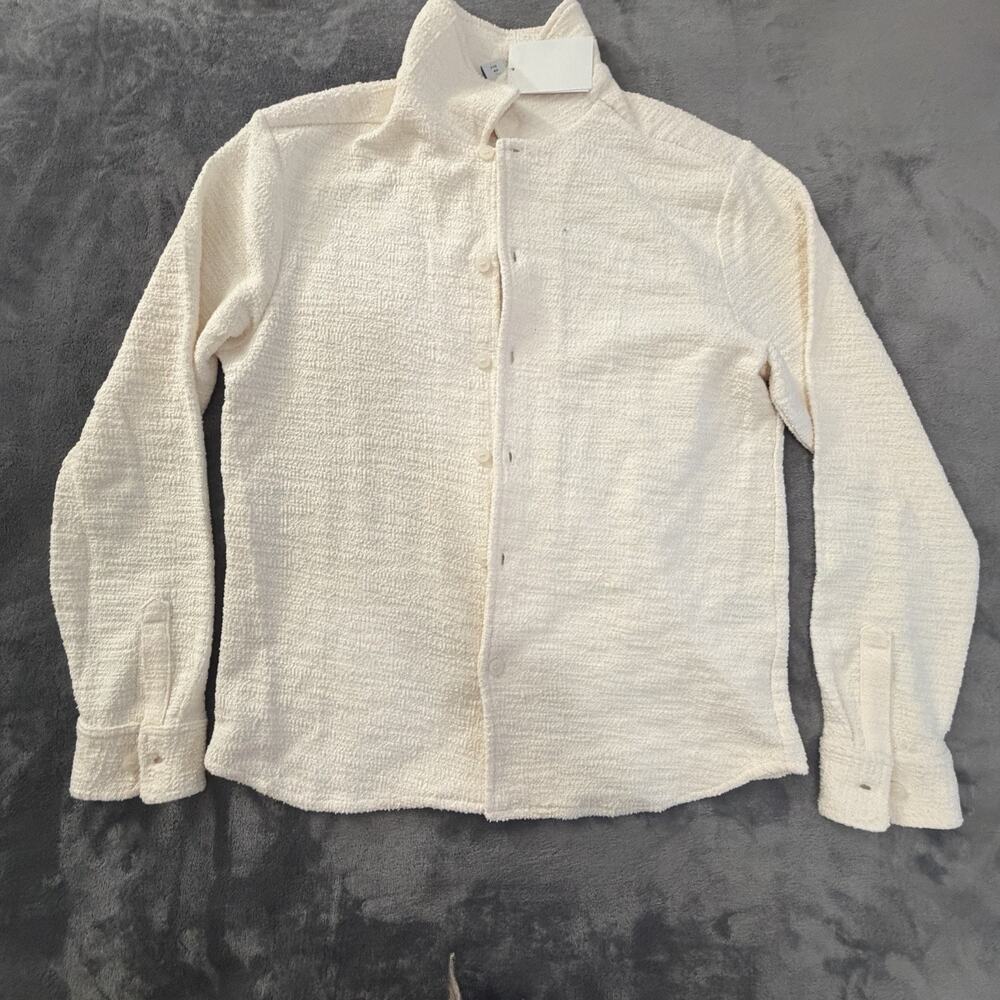 H&M Cream Textured Knit Cotton Blend Button-Up Sweater Collared Men's S